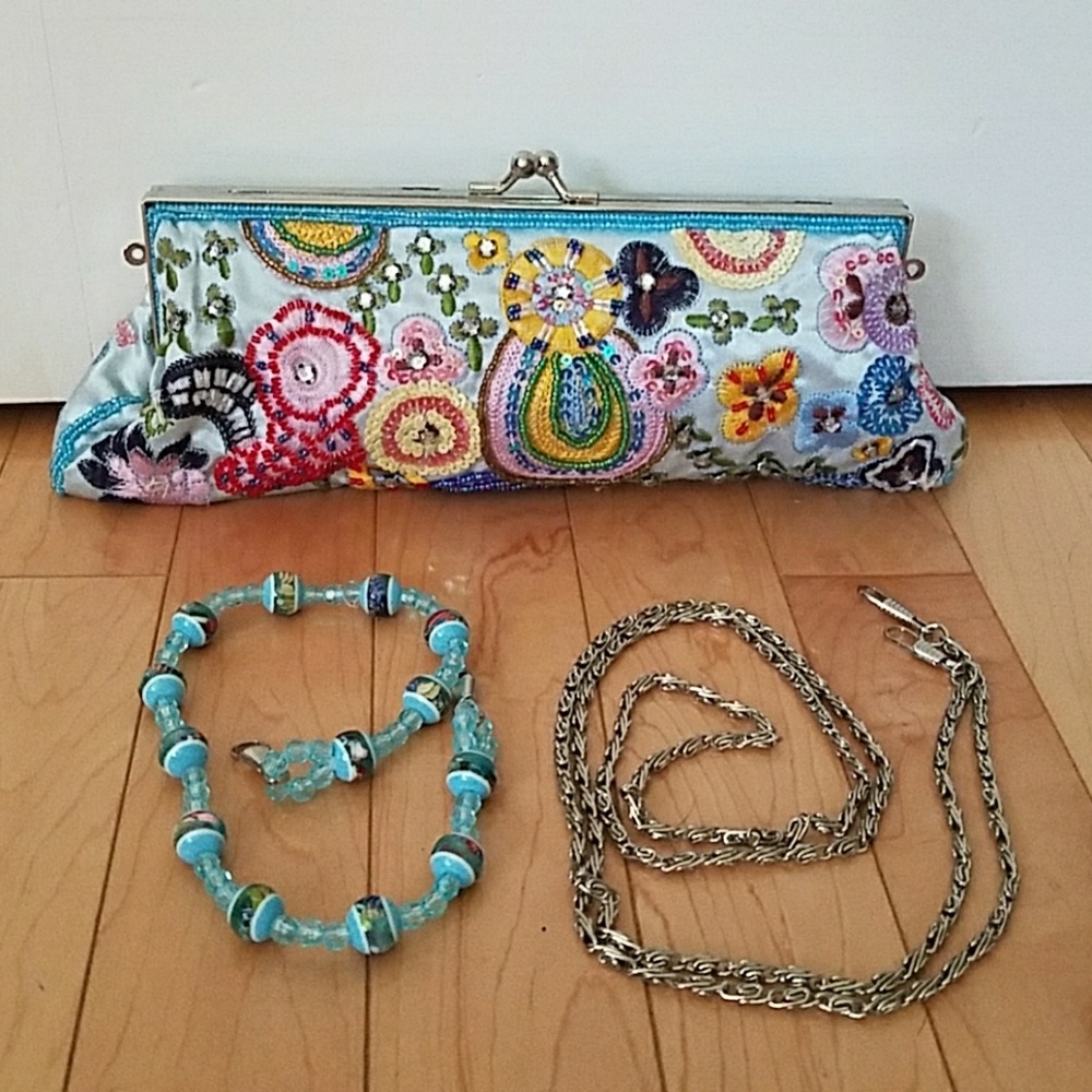 Embroidered Satin Convertable Clutch